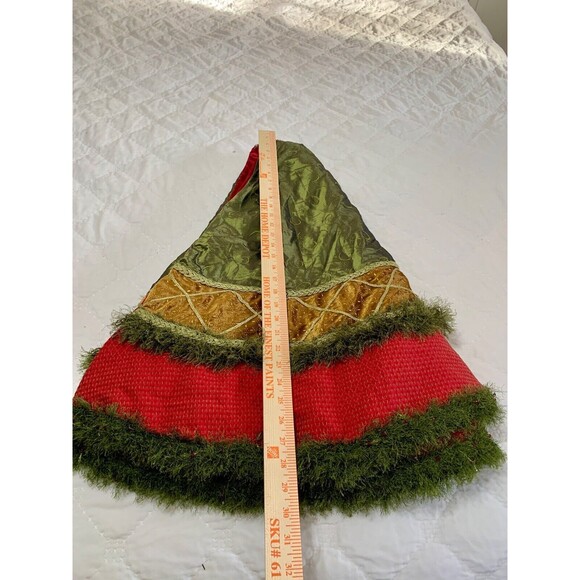 Handmade Luxurious Satin Christmas Tree Skirt 60" Red Gold Green Reversible EUC - Picture 12 of 12